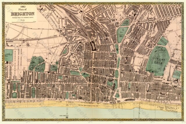 OLD MAP OF BRIGHTON & HOVE 1883 BY George W Bacon 30" x 20" PHOTOGRAPHIC PRINT