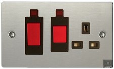 Volex 45A Flat Cooker Switch with 13A Socket Brushed Stainless Steel
