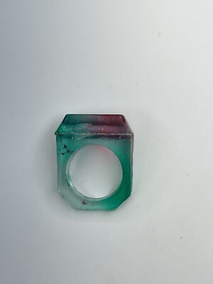 Womens Ring Pink Turquoise Teal Prism Rectangular Retro Burst Acrylic Size 7