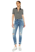 Kancan - Women's Mid-Rise Ankle Skinny Jeans with Desturction Detailing Frayed