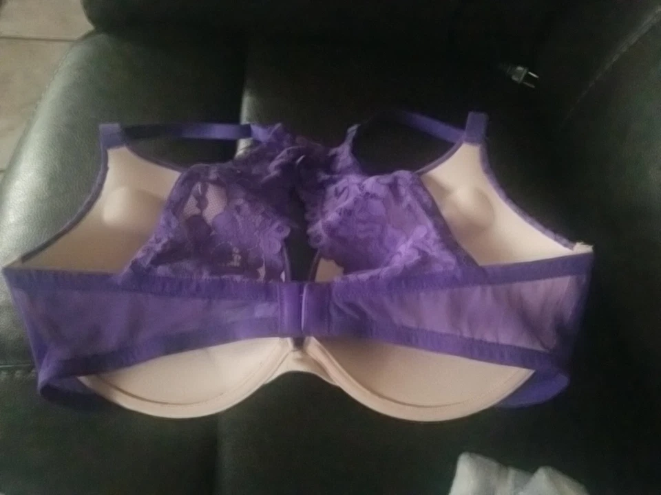 Frederick's Of Hollywood Bra Women's  Racerback T-shirt Lace Purple Push Up 38С - Image 4 of 4