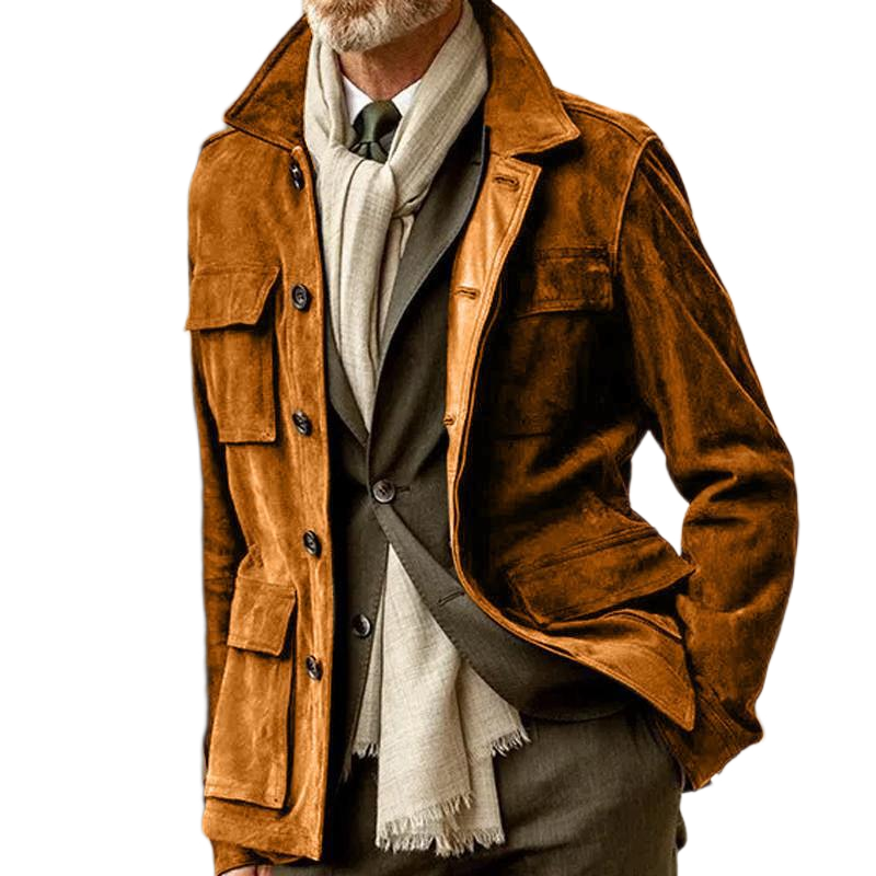 Mens Suede Casual Fashion Jacket Retro Stand Collar Trench Windbreaker Coat Size