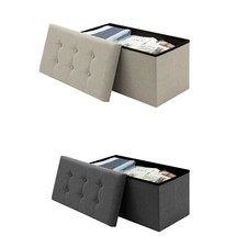 Sitzbank Leinen Polsterhocker mit Stauraum Aufbewahrungsbox Sitzhocker Fußbank