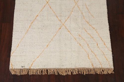 5'x9' Geometric Moroccan Oriental Area Rug Hand-knotted Wool IVORY Foyer Carpet - Picture 5 of 12