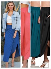 NWT Plus/Reg Smock Maxi Skirt with Pockets Black Blue Coral Teal S M L XL 2X 3X