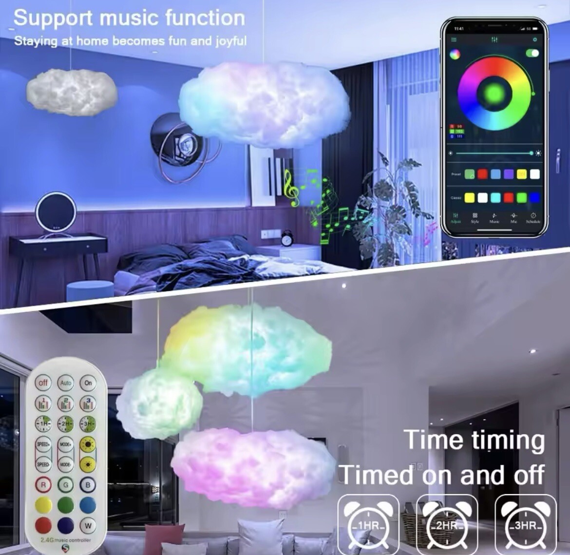 3D Big Cloud lightning Light Kit Music Sync Warm White Multicolor Kids Bedroom-image