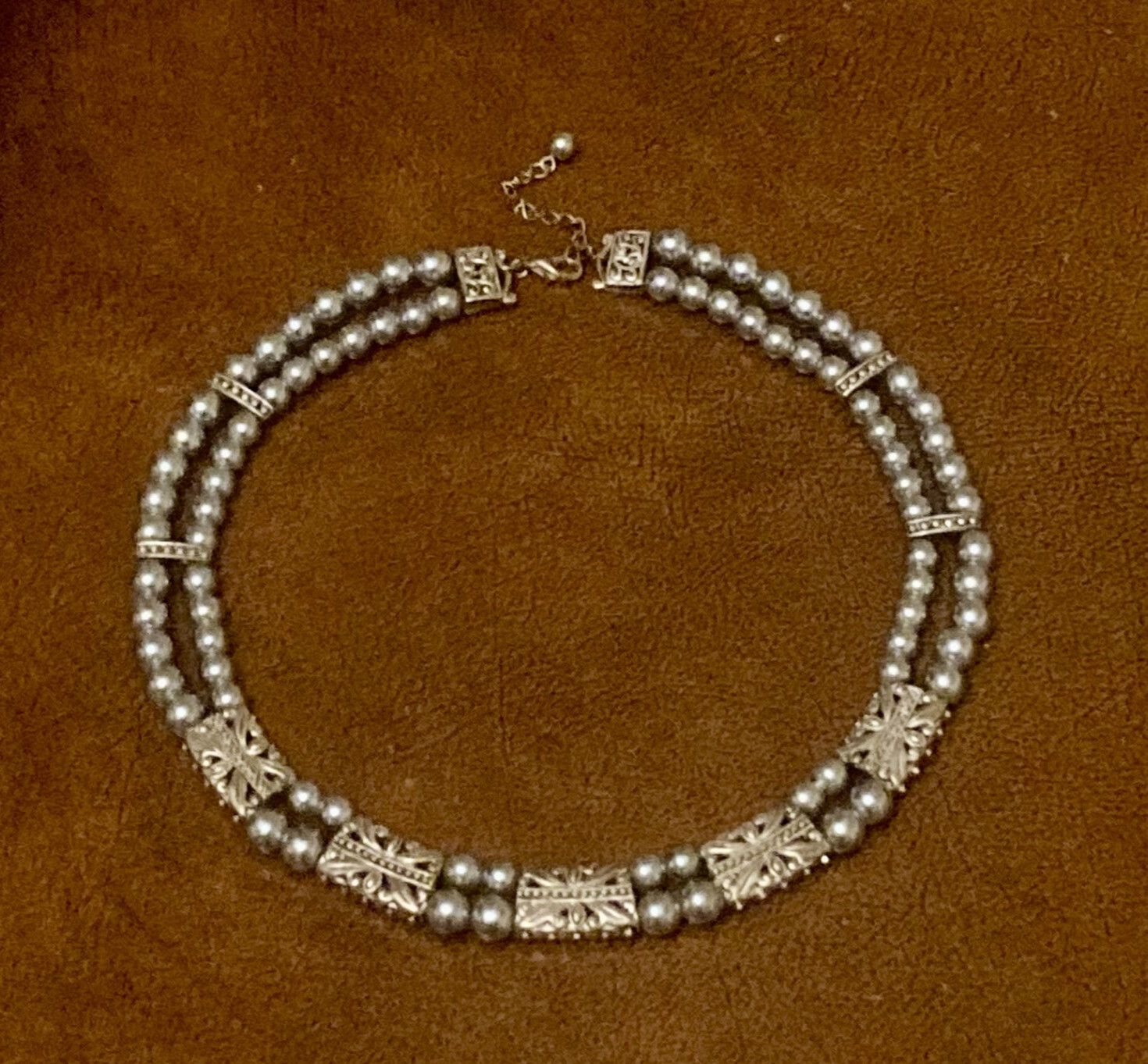 Silver Tone 2 Strand Beaded Statement Collar Neck… - image 1