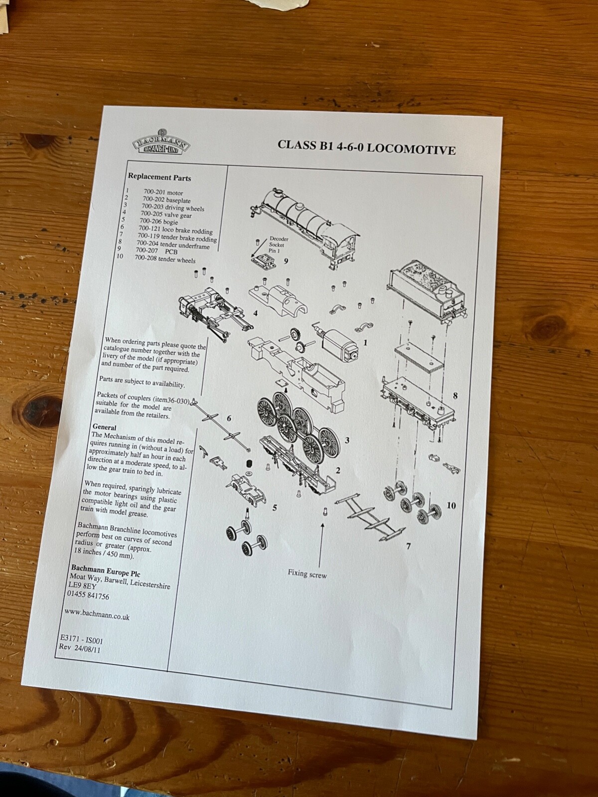BACHMANN Branch Line service sheet for Class B1 4-6-0 Locomotives | eBay UK