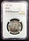 1943 Walking Liberty Half Dollar NGC MS 63! Blast White WWII ENN Coins