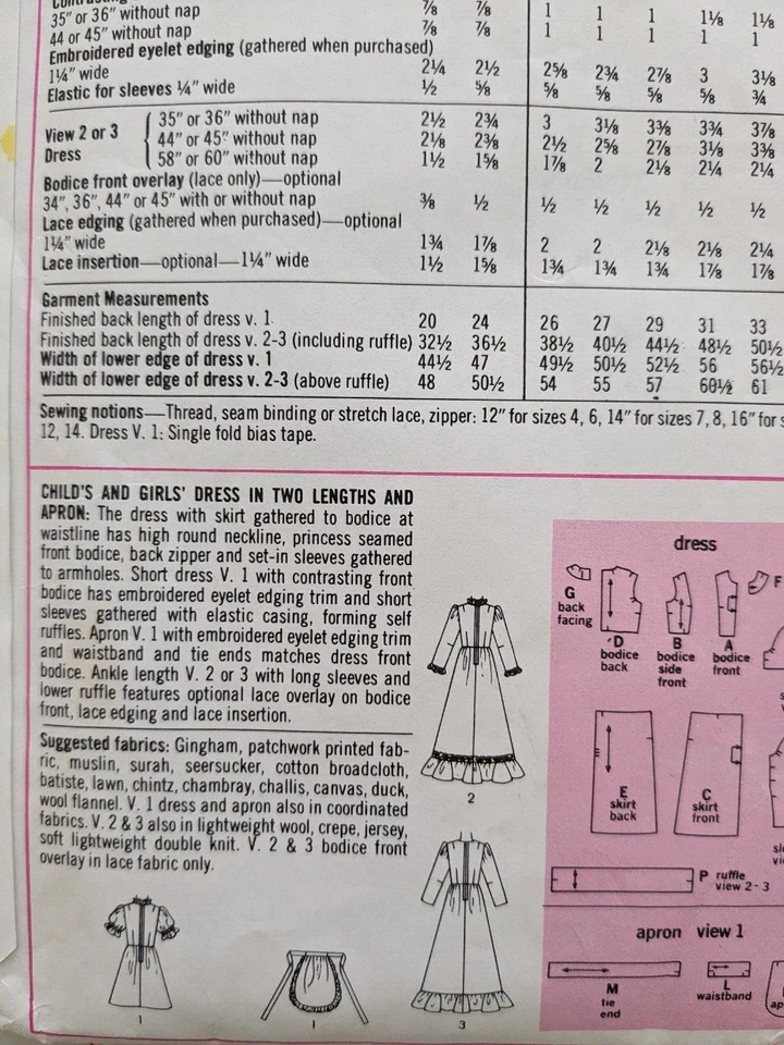 SIMPLICITY 7242 Vintage 1975 Girl's Size 10 DRESS in 2 LENGTHS + APRON - CUT - Image 3 of 3