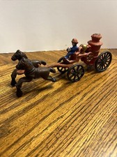 Vtg Original Cast Iron Horse Drawn Fireman Firefighter Wagon Cast Iron You