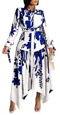 Shirt Dresses Women Long Sleeve Trendy Printed Lapel Button Up Shirt Long Dress