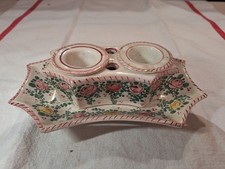 Encrier double ancien en Porcelaine décor fleurs