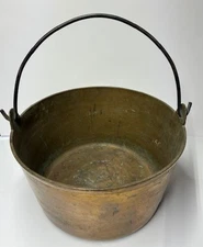 Antique Apple Butter Brass Kettle Cauldron Bucket Iron Handle Huge 14"