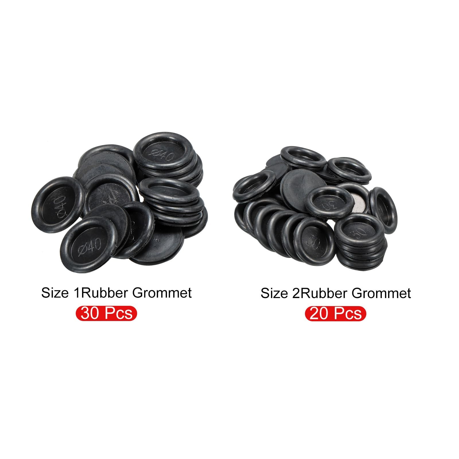 50 Pack Rubber Grommet Set 30mm and 40mm Mount Dia for Wire Protection