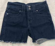 Levi s Dark Wash Denim Shorts Womens Size 6 Raw Hem Mid Rise Casual