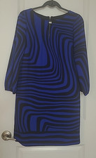 TAHARI Arthur S Levine Dress Women's Sz 4 Blue/Black Shift Back Zip Wavy Stripe