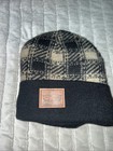 Levis Winter Hat Beanie Plaid Navy Cuffed Sherpa Lined Leather Logo Patch OS — photo 1