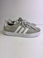 Adidas VL Court 3.0 Gray Suede Sneakers White Stripes Womens Size 6 EUC