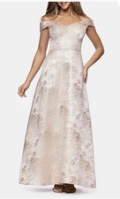 Xscape Evening Jacquard Metallic Off the Shoulder Ballgown Size:16 $298