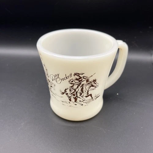 Davy Crockett Fire King Over Ware Milk Glass Cup Vintage