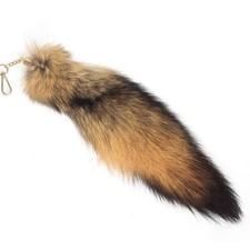 Fosrion Real Fox Tail Fur Keychain Clasp Fashion Charm Large, Red Thin