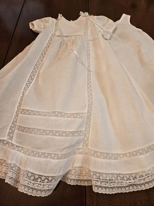 Antique Victorian Christening Gown & Under Slip Long Dress Valenciennes Lace
