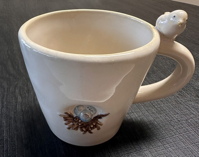 Pottery Barn 3D Mama Bird and Nest with Eggs Large Coffee Mug 16 oz Rare HTF EUC