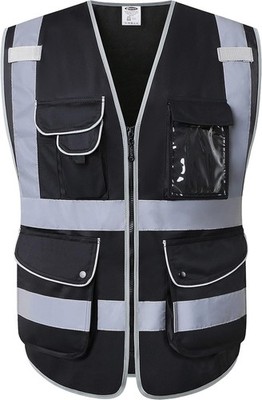 ''9 Pockets High Visibility Black Safety Vest for Men and Women, Hi-Vis Reflect..