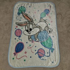 VTG Baby Looney Tunes Bugs Bunny Balloons Baby Blanket 30x43 Acrylic Blend READ