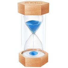 5 Minute Hourglass Sand Timer, Natural Wood Grain Hexagonal 5 minute, Blue