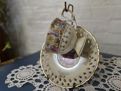 Vintage Teacup and Saucer Set with Gold Trim