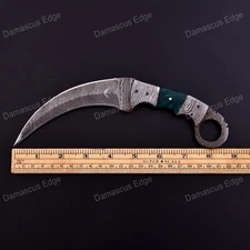9" Custom Hand Made Forged Damascus Steel Fix Blade Hunting Karambit Knife EDC
