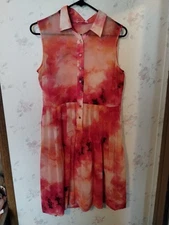 Calvin Klein Sheer Pink Swirl Fit & Flare Delicate Chiffon Shirt Dress size 6