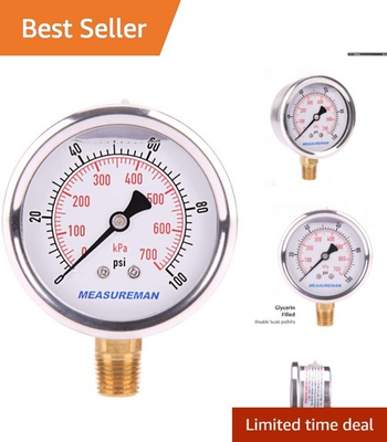 #ad #ad Dual Scale Pressure Gauge 0 100 psi in 304 Stainless Steel Lower Mount $15.99