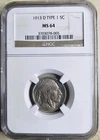 1913 D Buffalo Nickel Type 1 NGC MS64 Uncirculated BU Semi Key 5c