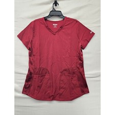 Grey's Anatomy Womens V-Neck Scrub Top Red Polyester Blend Relaxed Size Medium