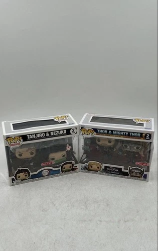 Funko Pop! Tanjiro & Nezuko Marvel's Thor & Mighty Thor Vinyl Figures Lot Of 2