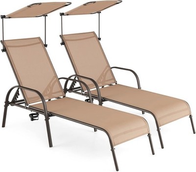Patio Chaise Lounge Chair - Outdoor Beach Chair with Adjustable Canopy,