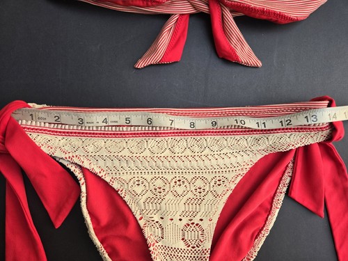 BECCA by Rebecca V 2PC Bikini Red, Cream Crochet Lace Halter Size-M - Picture 6 of 10