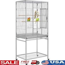 Large Parrot Cage W/ Rolling Stand Easy Clean Lockable Doors Feeder Access New