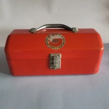 VTG Simonsen Metal Tool Box 13x7x6 Red Rustic Distressed Industrial