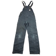 Carhartt Bib Overalls Mens 34x34 Fit 33x32 Black Quilt Double Knee USA R02 BLK