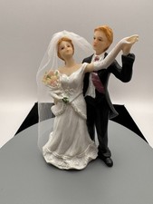 Bride and Groom Wedding Cake Topper Resin Figurine White 6 in Romantic