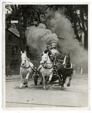 1900s Dramatic Horse-Drawn Steam Powered Fire Engine in Action NYFD NYC Photo