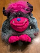 Rare Stuffins Vintage Monster Plush Puffy Nylon Grey & Neon Pink Parachute