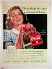 Coca-Cola Vintage Magazine Ad 1940 Woman Six-Pack Carton Soda Pop Art Print