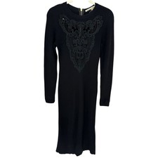 Rachel Roy Black Lace Accent Midi Sweater Dress Long Sleeve Winter Party Vacay S