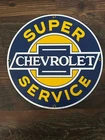Vintage SUPER CHEVROLET SERVICE Porcelain Advertising Shop Gas Station Sign 11.5