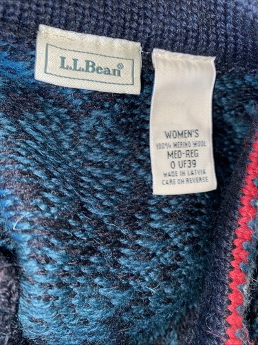 Vintage L.L. Bean Nordic Fair Isle 100% Merino Wool Knit Cardigan Sweater Sz M - Picture 14 of 15
